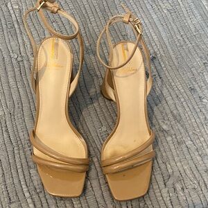 Sam Edelman Tan Strappy Ankle‑Wrap Sandals